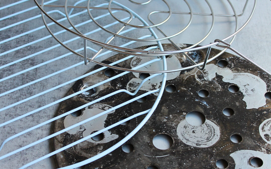 Verschiedene Einkochgitter und Topfeinsätze aus Metall und Plastik – wichtige Hilfsmittel für sicheres Einkochen im Wasserbad