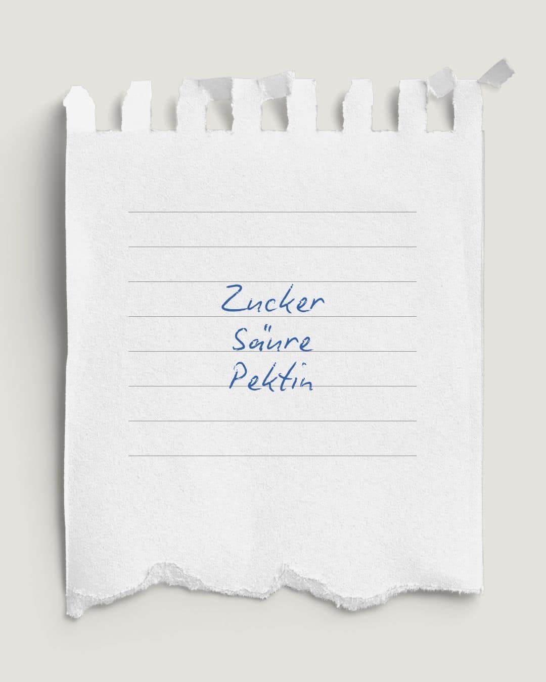 Notizzettel mit den Begriffen Zucker, Säure und Pektin als Grundlagen der Marmeladensicherheit